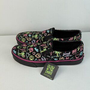 8.5, W10- Vans Slip-On Glow In The Dark Black Neon Lights Emoji Skate Shoes